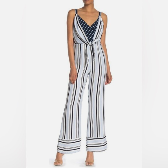 Adelyn Rae Pants - Adelyn Rae Nordstrom V Neck Striped Wide Leg Jumpsuit Woman XS Lined